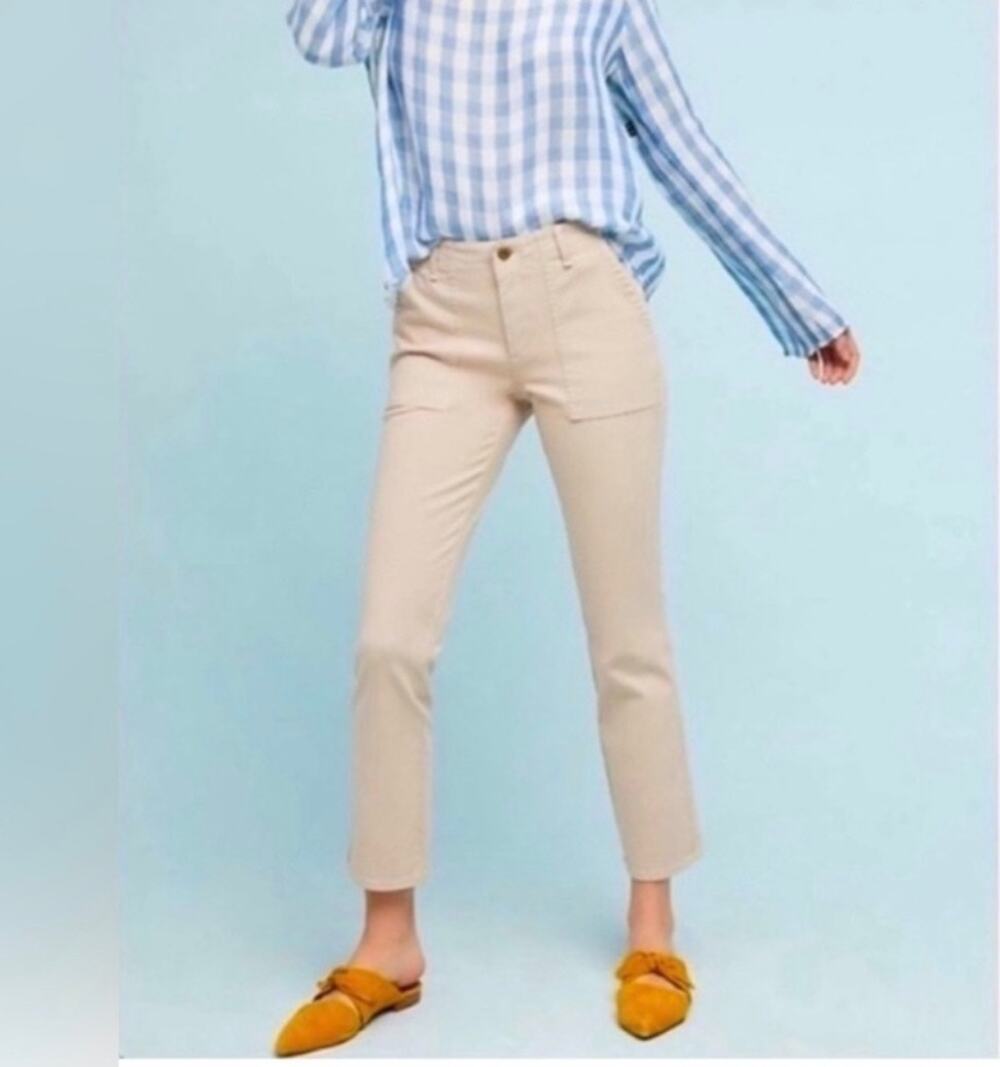 Anthropologie Utility Kick Flare Crop Pants Light Tan Size 27